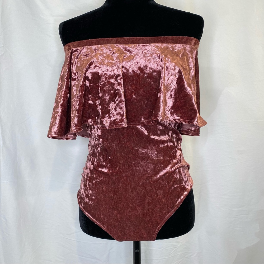 Gaze, Velvet Off the Shoulder Bodysuit, Sz Medium